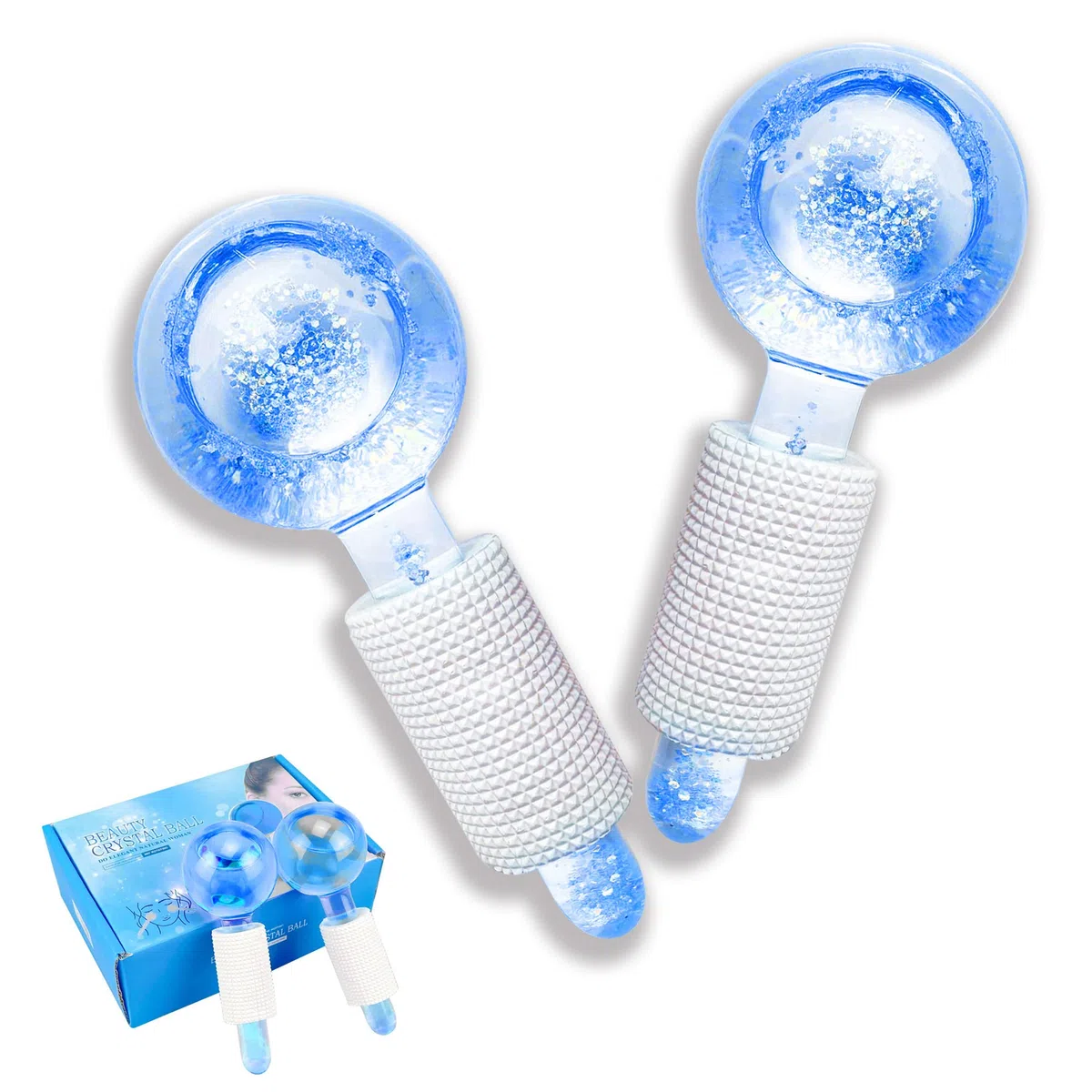 2Pcs Facial Ice Globes, Massaggio Ice Cool Roller Ball, Ice Roller Ball, Massage Ice Ball Skin Care Tool, Riducono il Gonfiore e Le Occhiaie (Confezionati in coppia, Blu)