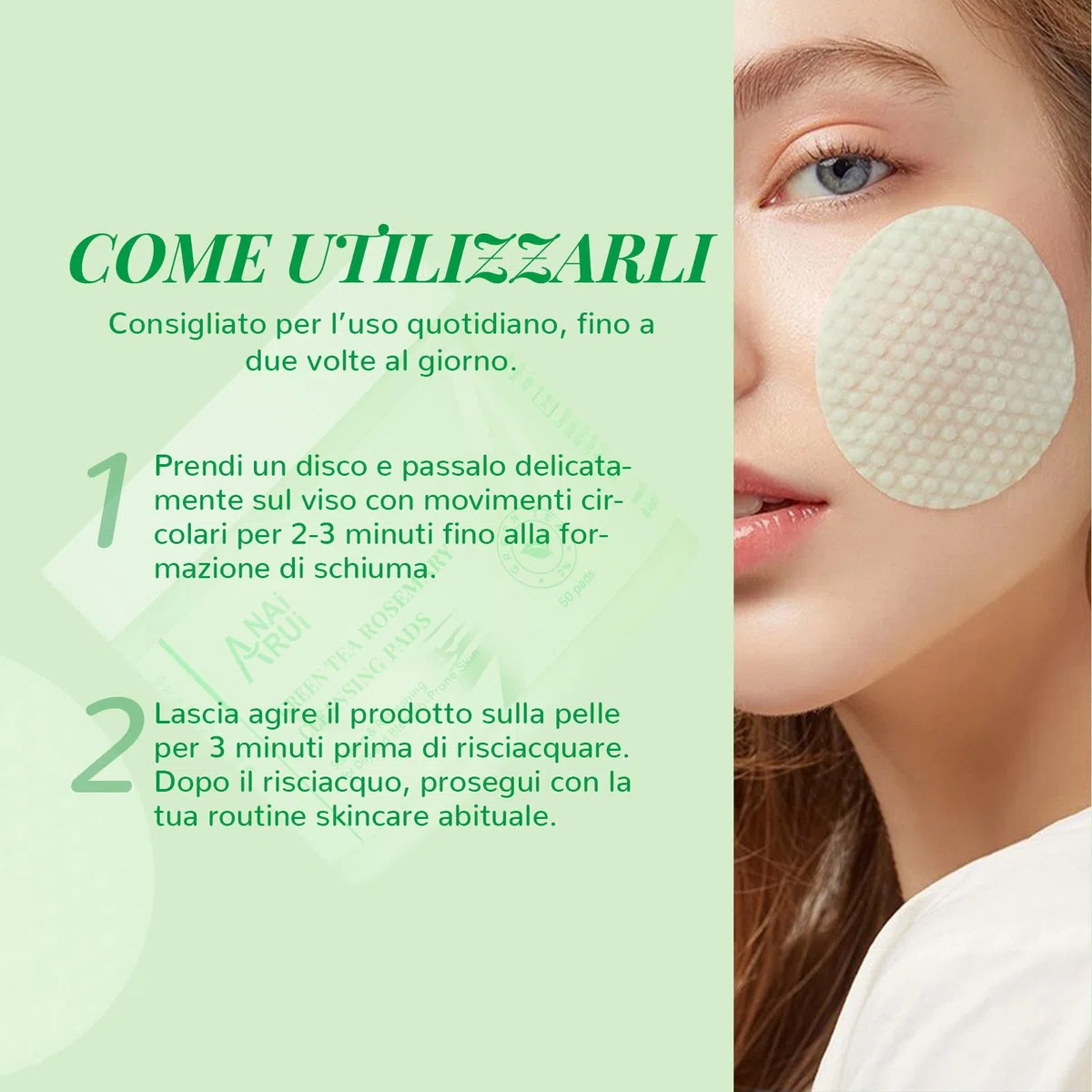ANAiRUi Dischetti Detergenti al Tè Verde e Rosmarino, Dischetti Detergenti Viso e Corpo, Esfolianti e Struccanti, 50 Pezzi