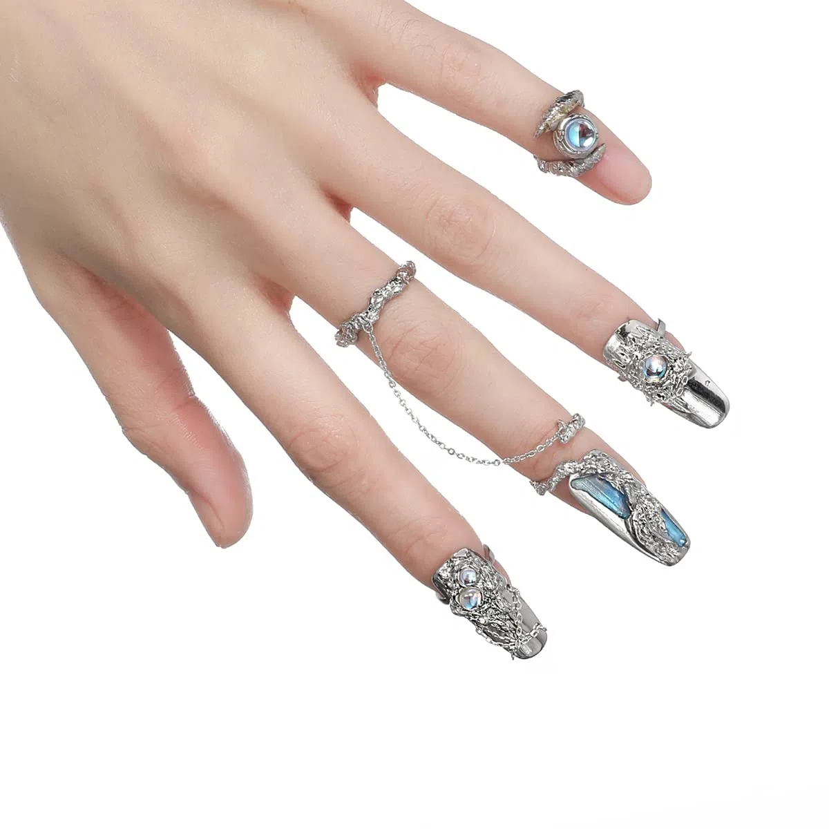 10 anelli per unghie da donna, con apertura regolabile, accessori per nail art, punta delle dita, artiglio, set di anelli in pizzo per donne, il regalo ideale (blu)