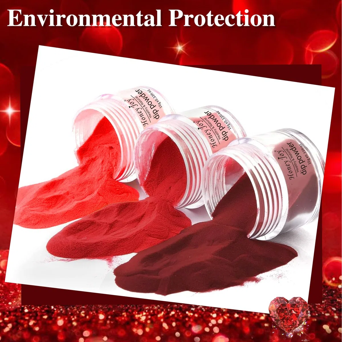 Honey Joy - Set di 6 polveri per immersione in polvere glitterate, collezione classica rossa, per nail art, manicure, saloni fai da te, regali per la casa, per donne, non necessita di lampada per