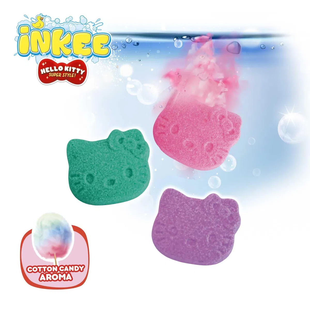 INKEE Mini Pack Hello Kitty, Display da 10 Set di 3 Bombe da Bagno per Bambini con le Forme dei Personaggi di Hello Kitty e Aroma di Zucchero Filato