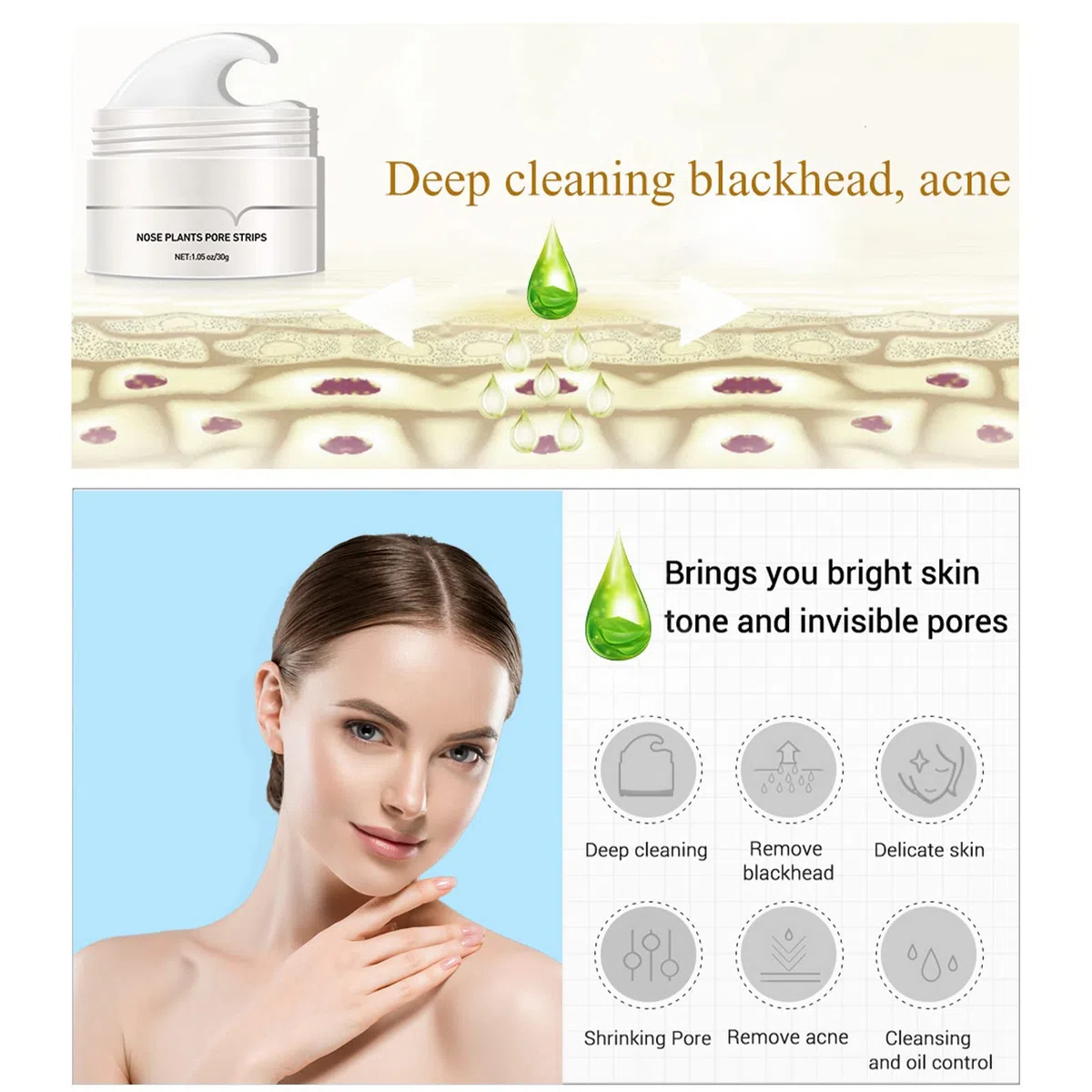 Maschera Punti Neri Rimozione, Blackhead Remover, per Viso, Cerotti Naso, Strisce Rimuovi Punti Neri, Deep Cleansing Pore Strips With 60 Sheets Papers, 30g