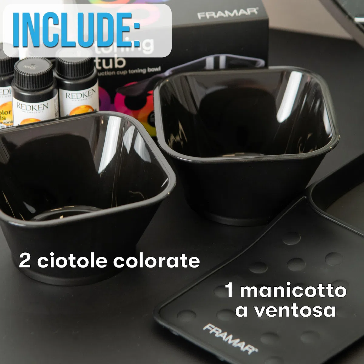 FRAMAR Toning Tub Ciotola Tinta Capelli - Ciotola Per Tinta Capelli, Ciotola Per Tintura, Ciotole Parrucchiere, Tinta Per Capelli, Accessori Parrucchiere, Ciotola Per Toner Capelli - 2 Pezzi