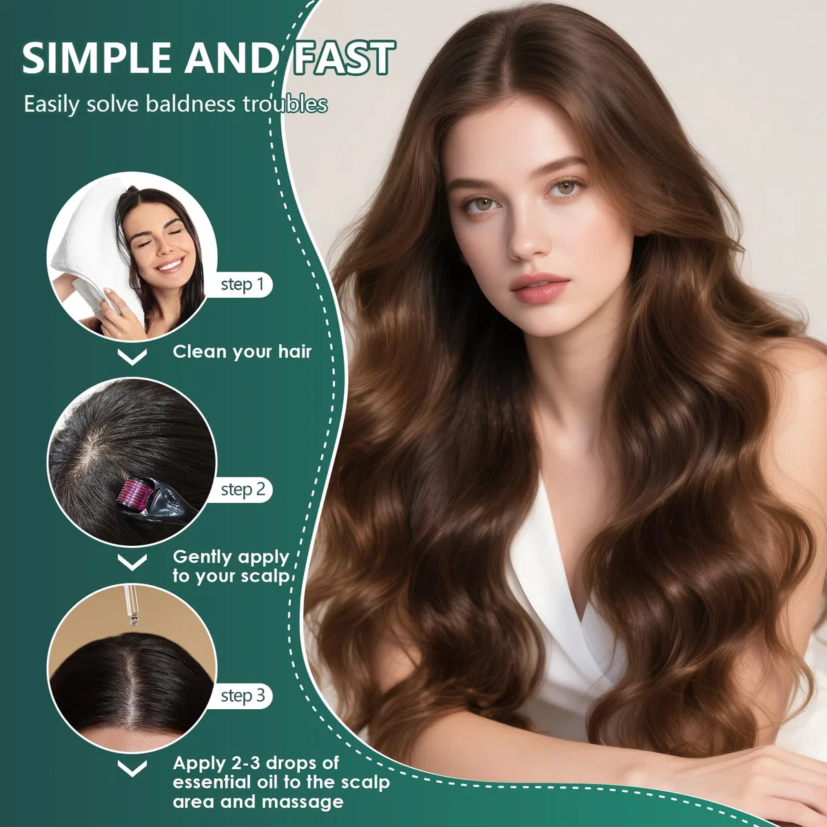 Kit crescita capelli Con Roller Set, Siero per La Crescita Dei Capelli, 60 ml siero per la crescita dei capelli, per Capelli Più Spessi, Lunghi per Uomini Donne