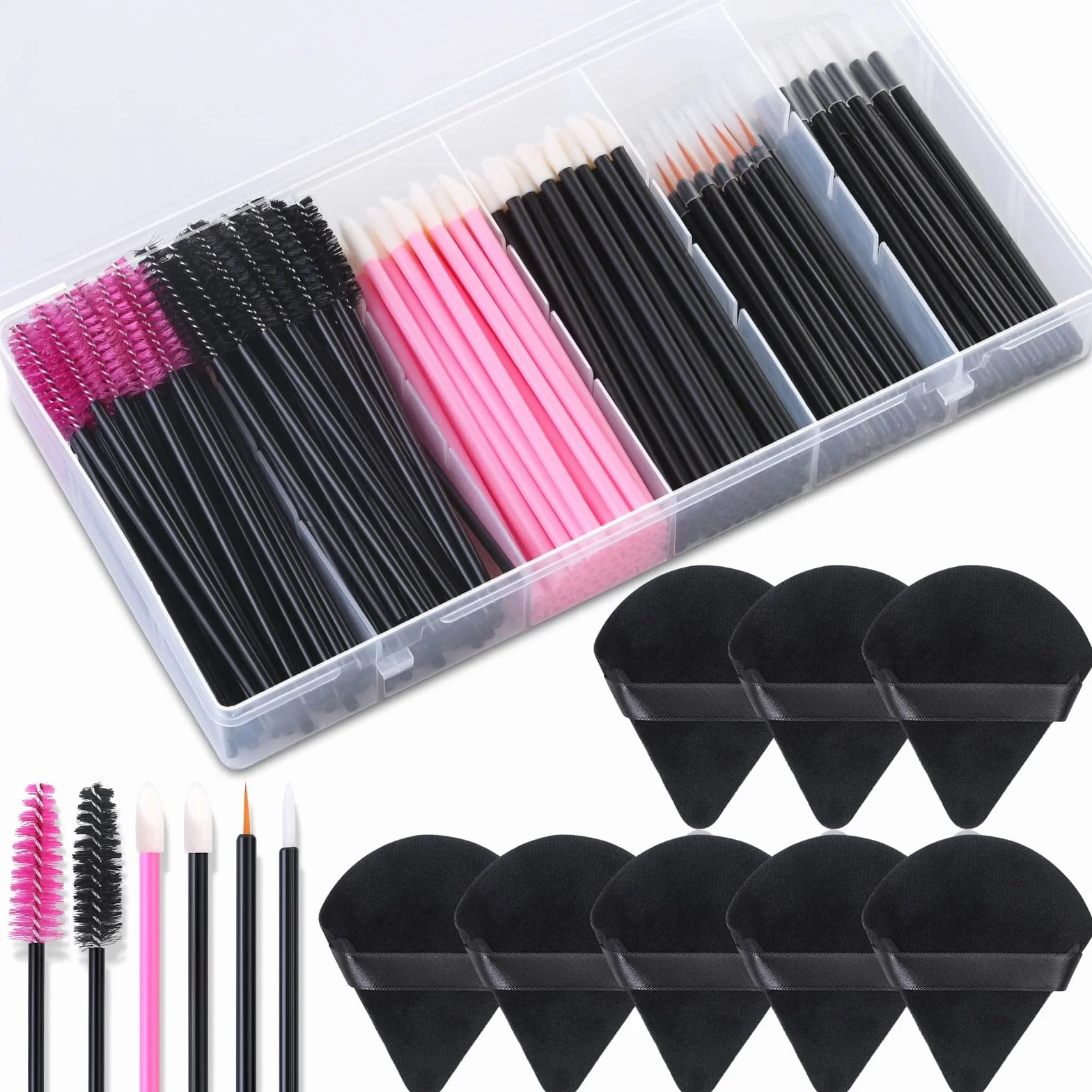 248 applicatori usa e getta per trucco con spugnette triangolari, bacchette per mascara, pennelli per labbra/eyeliner, kit usa e getta per truccatori
