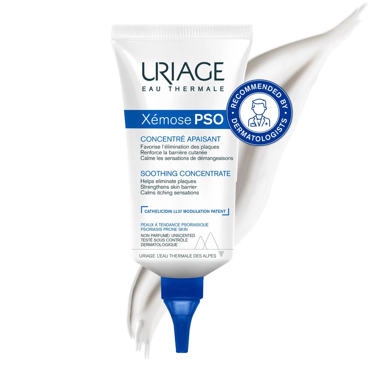 Uriage Xemose Concentrato lenitivo per pelle soggetta a psoriasi con burro di karité - Lenisce il prurito, contribuisce a eliminare squame e placche - Fluido leggero a rapido assorbimento