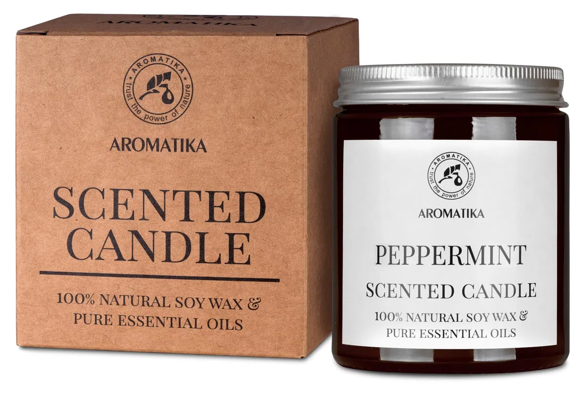Candela Profumata di Menta Piperita 150g - Olio Essenziale al 100% di Menta Piperita - Candela Alla Cera di Soia - Aromaterapia - Candela Regalo - Fresca Fragranza - Idea per il Compleanno - Natale
