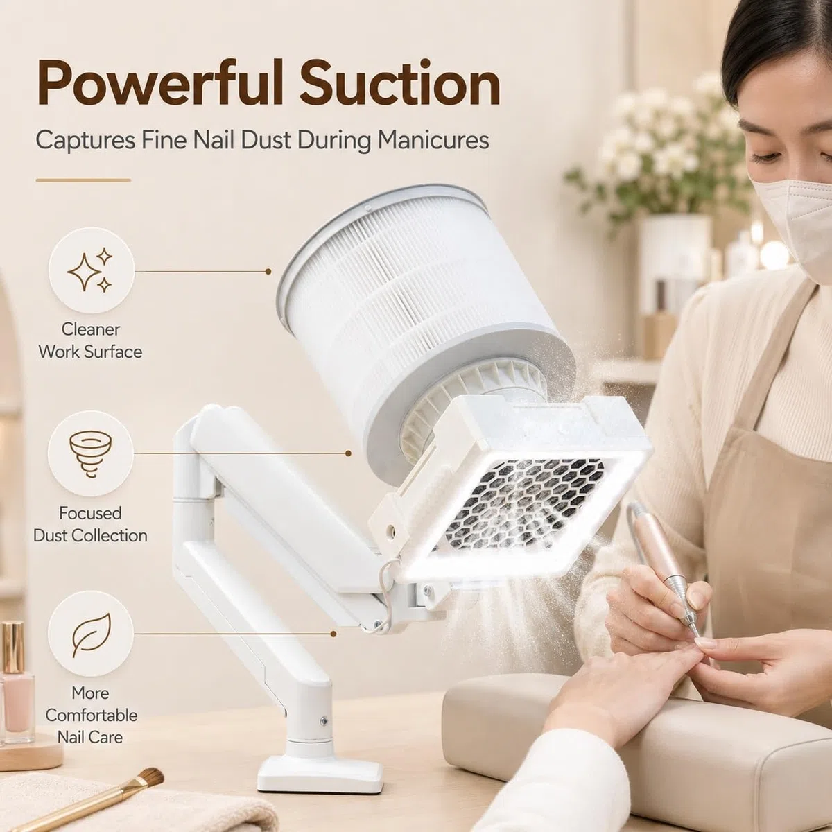 Aspirapolvere for manicure da tavolo 36W+5W Illuminazione Clip-On