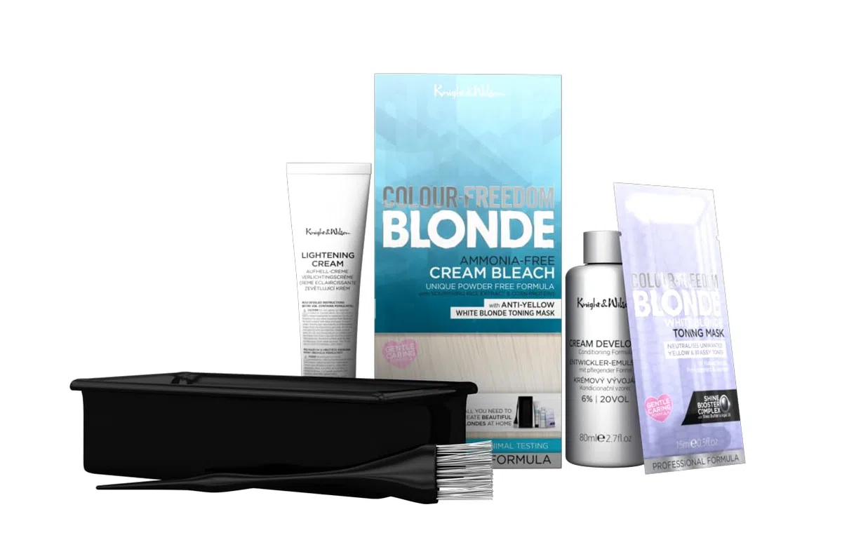 Knight & Wilson Color-Freedom, crema per capelli con formula senza ammoniaca, solleva fino a 8 tonalità, protegge e ripara mentre schiarisce. Kit completo di sbiancamento con ciotola e pennello, la