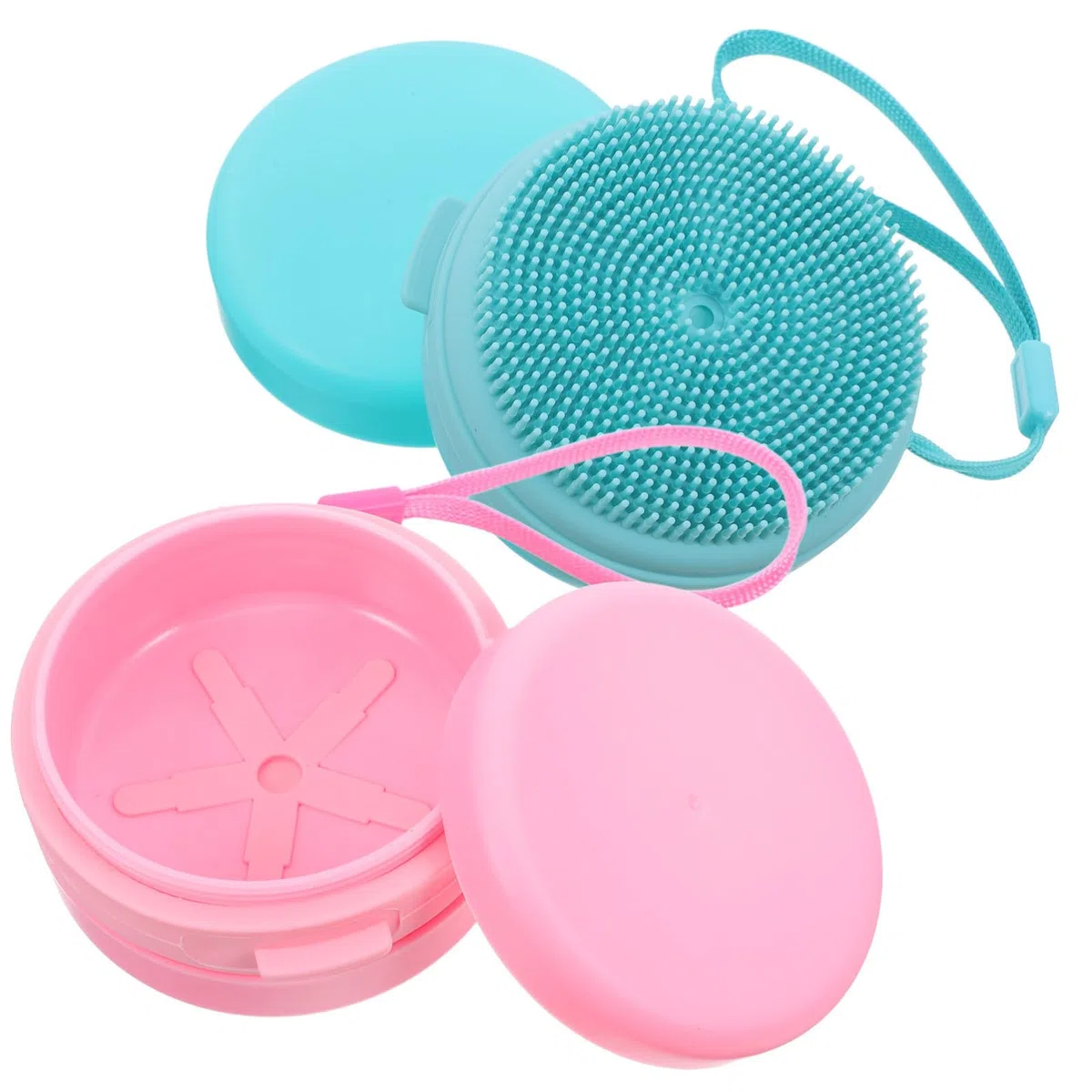 Handso Porta Saponetta Scrubber Corpo Silicone in 2 Pezzi, Spazzola da Bagno Multifunzionale Esfoliante in Silicone Copertura Protettiva per Uso Doccia e All'aperto
