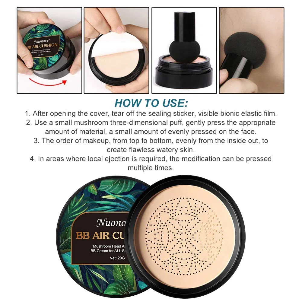 Mushroom Head Air Cushion BB Cream, Crema Fondotinta Liquido, Coprente imperfezioni copertura fondotinta illuminante, correttore duraturo idratante