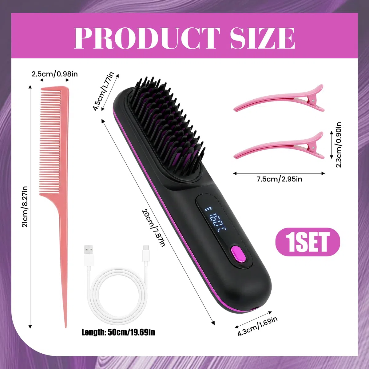 Spazzola Lisciante per Capelli Senza Fil, Senza Fili Piastra Lisciante, Piastra per Capelli, 3 Livelli di Temperatura, con Display a LED, Ideale per i Viaggi e l'uso Quotidiano