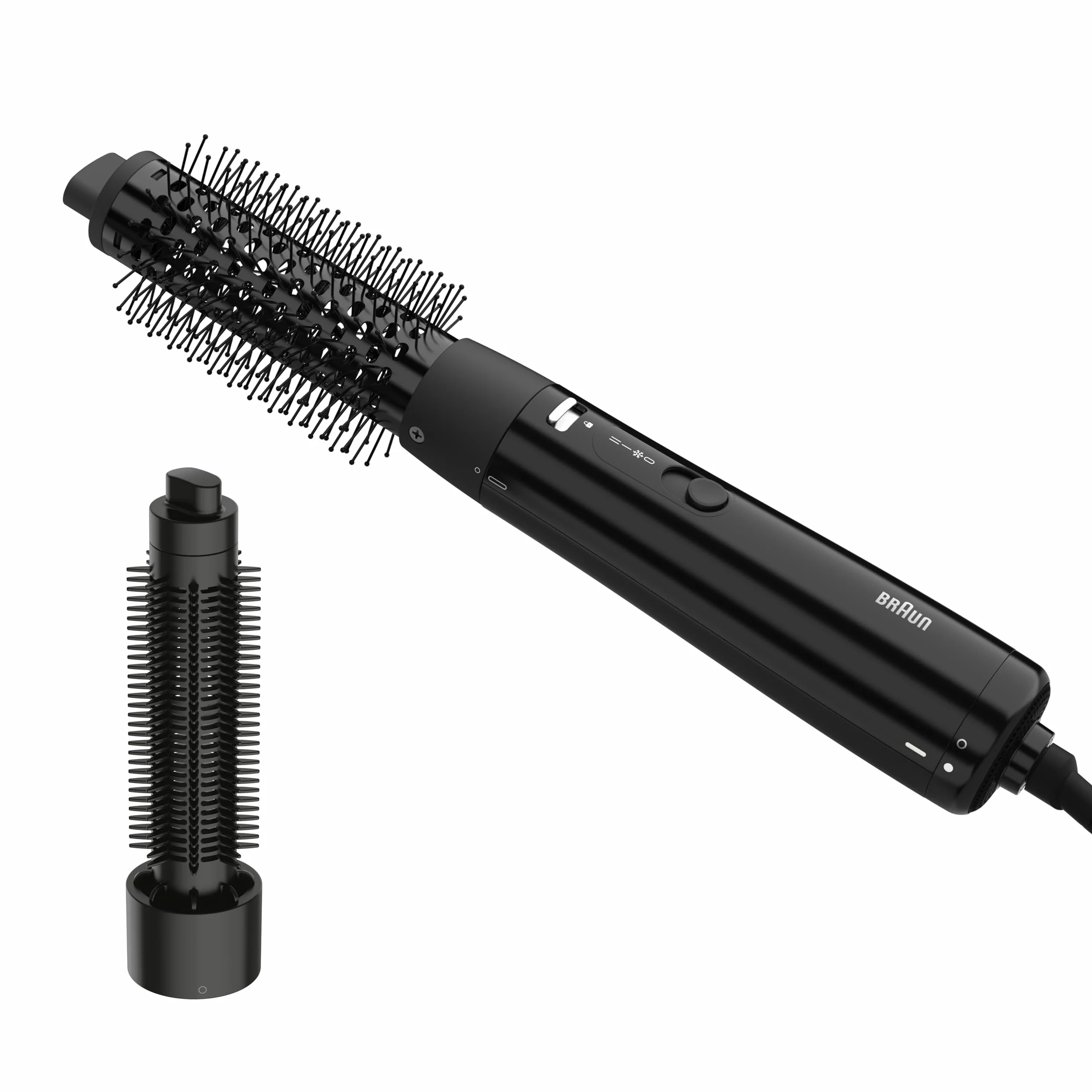 Braun Air Styler AS1.5, compatta, spazzola termica modellante e spazzola a setole rigide, 300W, 3 impostazioni di calore/velocità, Nero lucido, BRAS150E