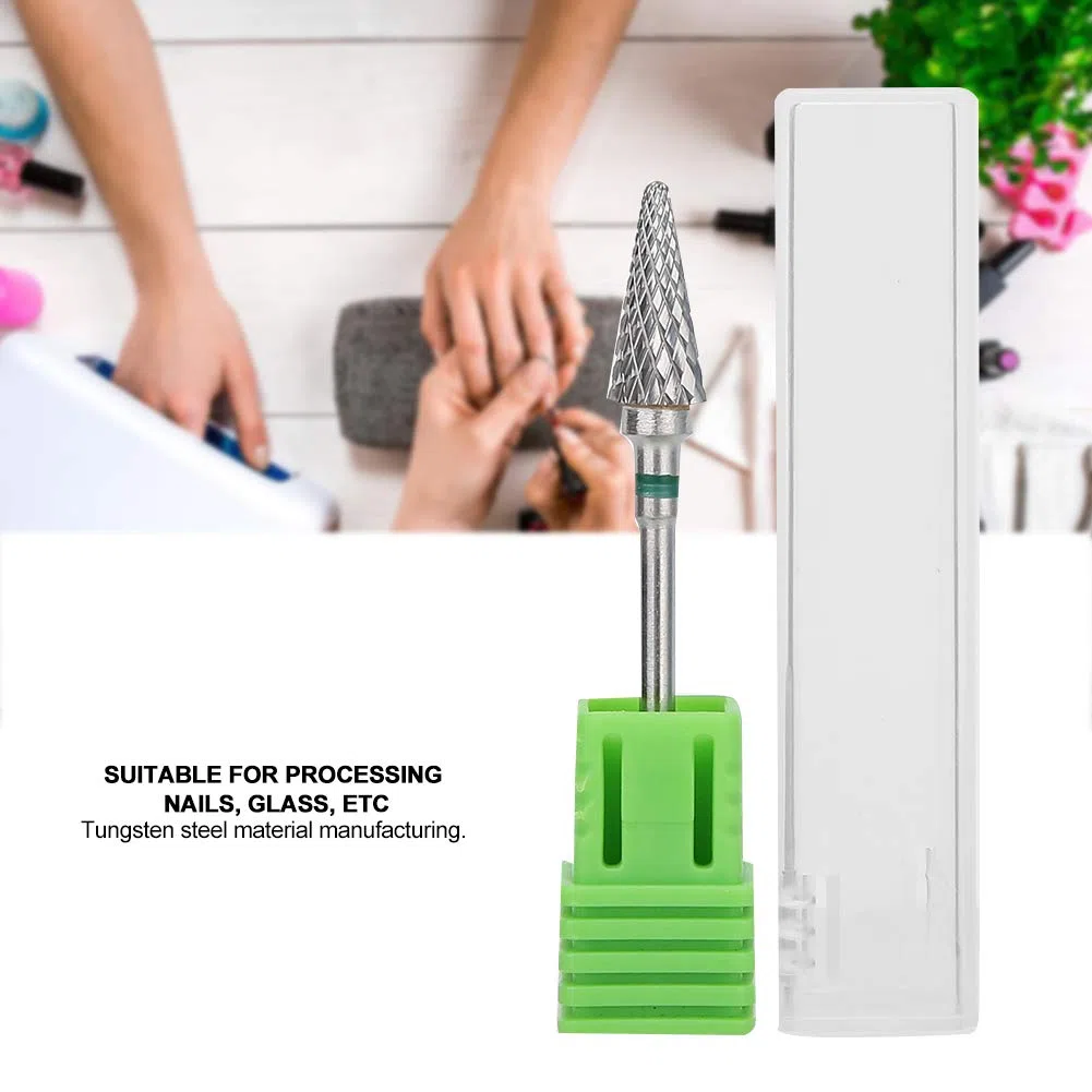Nail Drill Bit, Punta Professionale Forma Conica, Punta per Manicure in Acciaio al Tungsteno per Manicure, Pedicure, Rimozione Gel, Semipermanente, Acrilico, Nail Art Grana Medium(Etichetta verde)