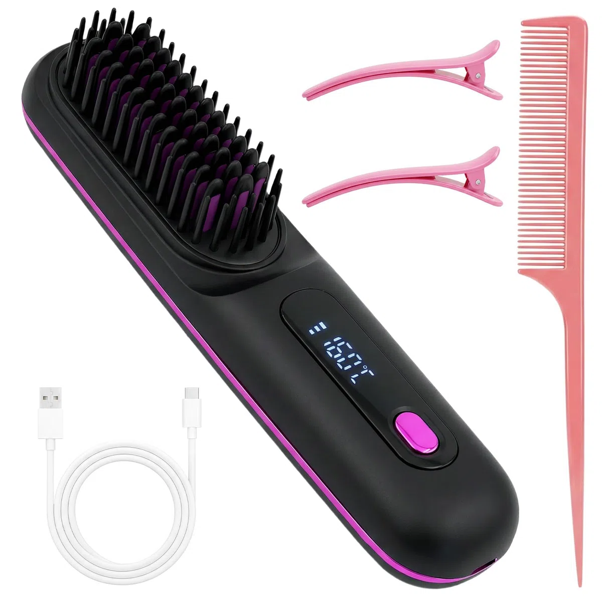 Spazzola Lisciante per Capelli Senza Fil, Senza Fili Piastra Lisciante, Piastra per Capelli, 3 Livelli di Temperatura, con Display a LED, Ideale per i Viaggi e l'uso Quotidiano