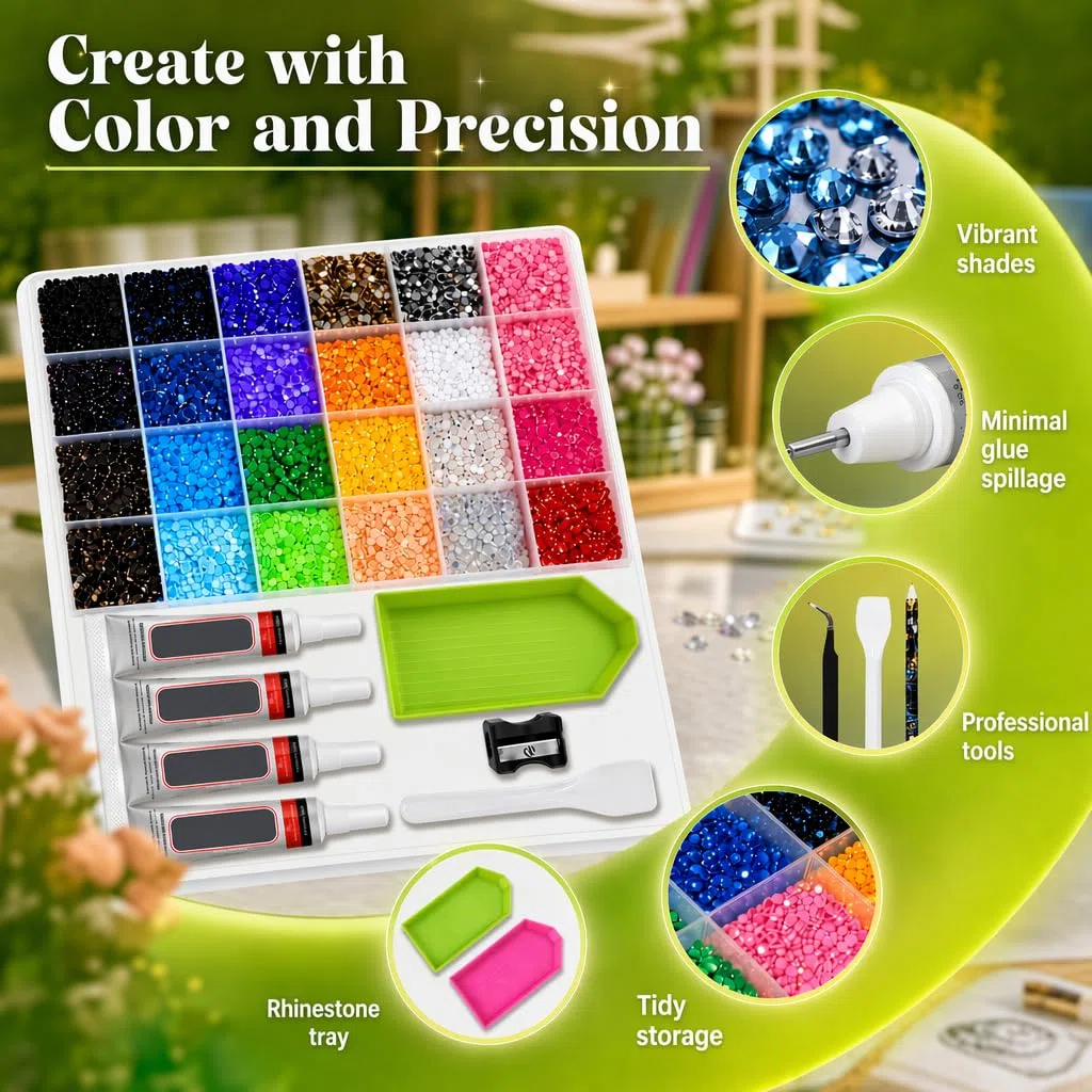 Strass Unghie da 3mm, Bedazzling Kit, 24 Colori, Piatti | Strass per Nail Art con 5 Strumenti, tra cui Penna e Pinzette, Adatti per Bricolage, Nail Art, Vestiti e Pittura Facciale