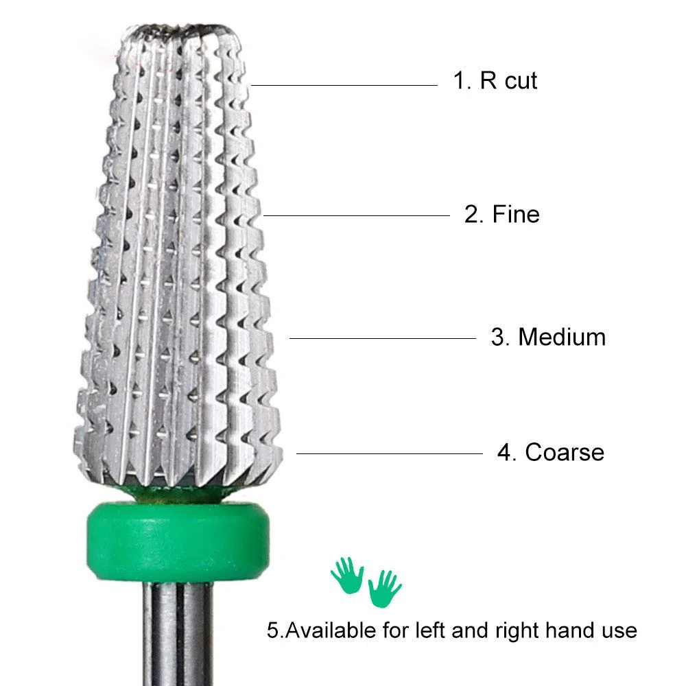 Punta da trapano professionale 5 in 1 in carburo per rimuovere smalto e gel per unghie rimanenti sulle unghie, lucidare superfici irregolari