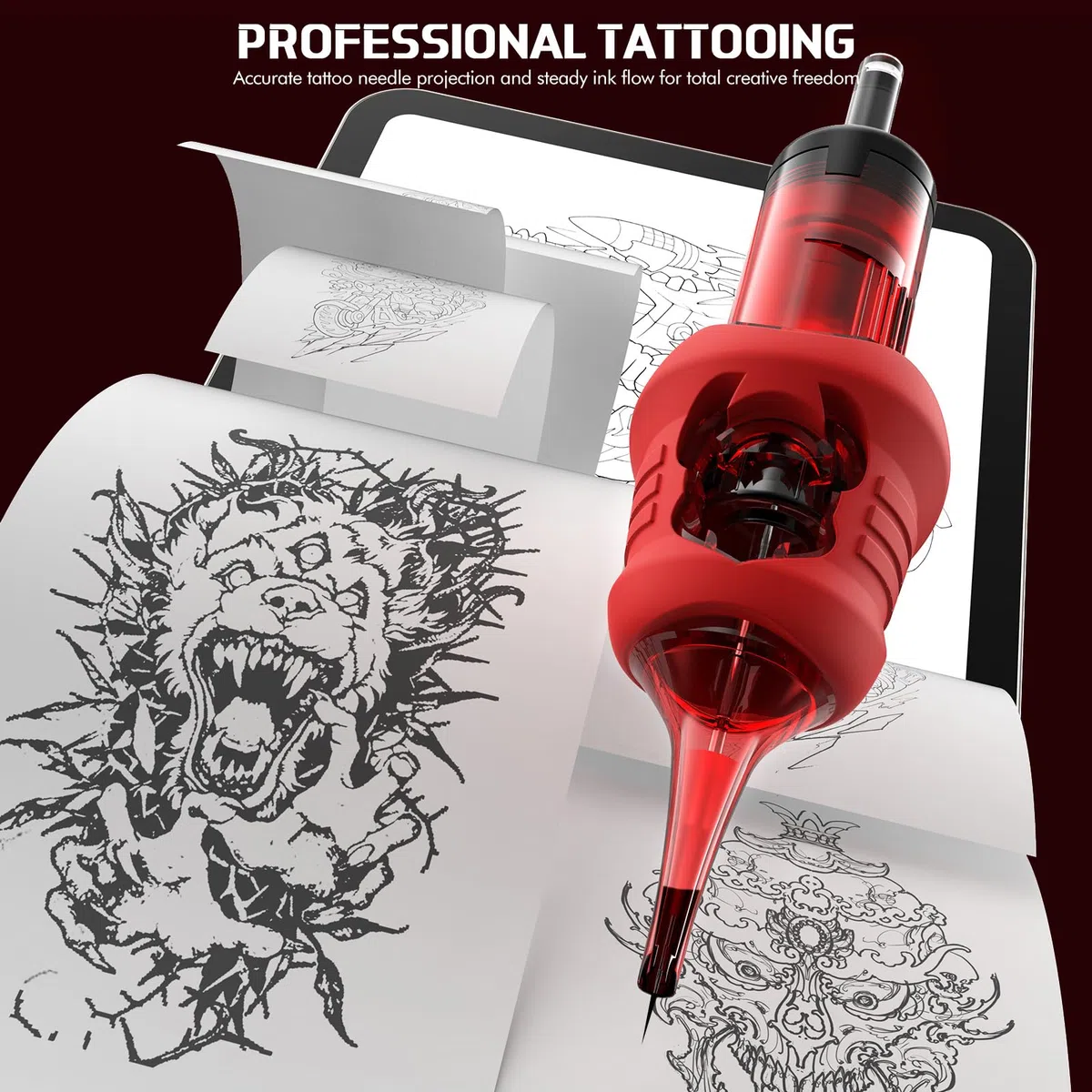 INKin Aghi Tattoo 1RL con Impugnatura in Silicone, 20pezzi #10 Bugpin 0,30mm Cartucce Tattoo con Punta Estesa da 13mm e Superficie Testurizzata per un Flusso di Inchiostro Fluido (EL Diablo 1001RL)
