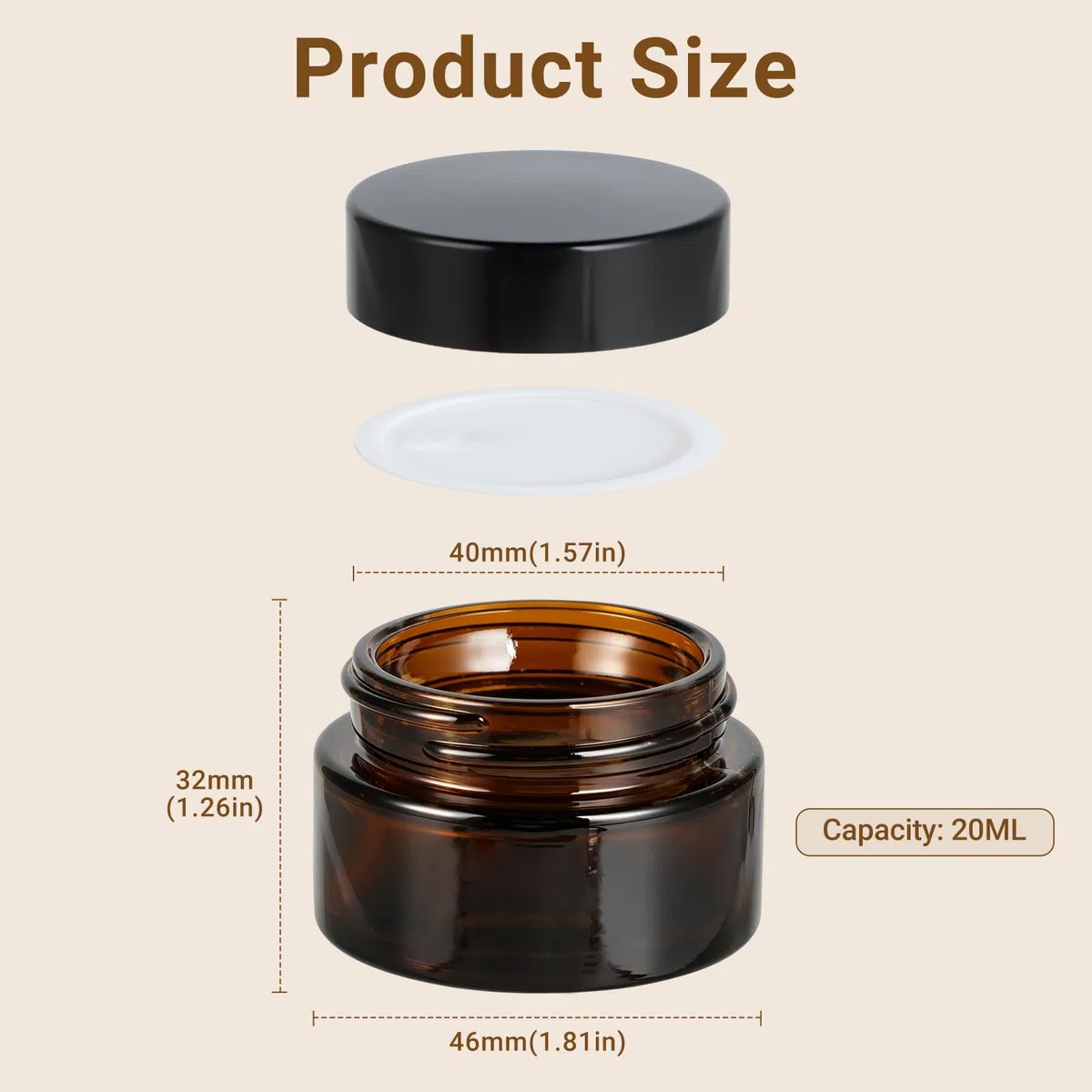 Set di 12 barattoli di vetro marrone da 20 ml con tappo a vite con inserto spatola ed etichette per cosmetici crema oli e unguenti contenitori da viaggio (Effetto Legno)