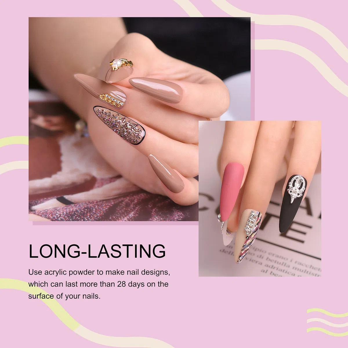 Saviland Acrilico Polvere Per Unghie j10 Colori Acrilico Nail Set Professionale Acrilico Polvere Nails Glitter Polymer Acrilico Polvere Nails Kit per Acrilico Nail Acrilico Nails