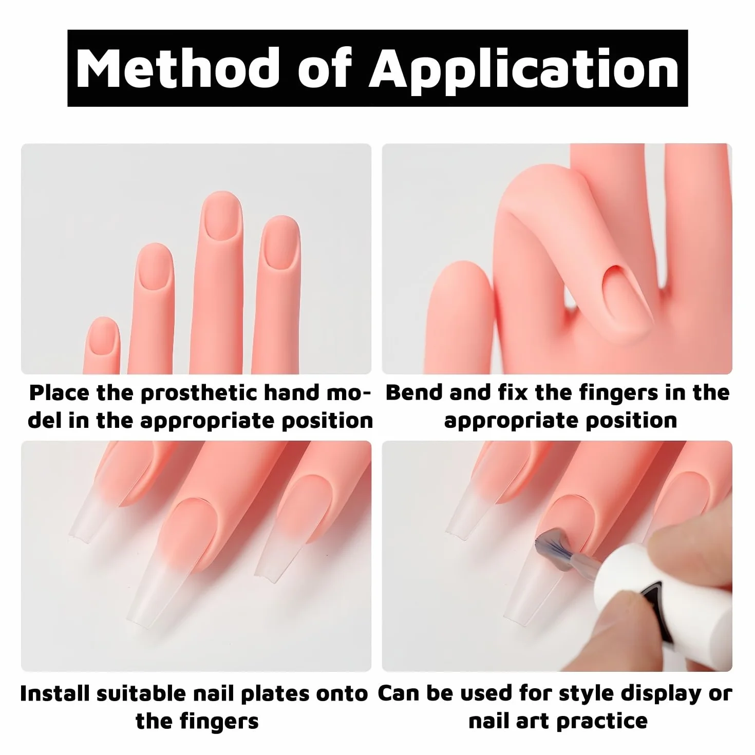 Manicure Practice Hands,Nail Art Manicure Dito di Formazione,Esercitazioni di Nail Art,Mano finta con Unghie per Esercitarsi a Mano Sinistra,Flessibile,Mobile,in Morbida Plastica,23x8.5cm