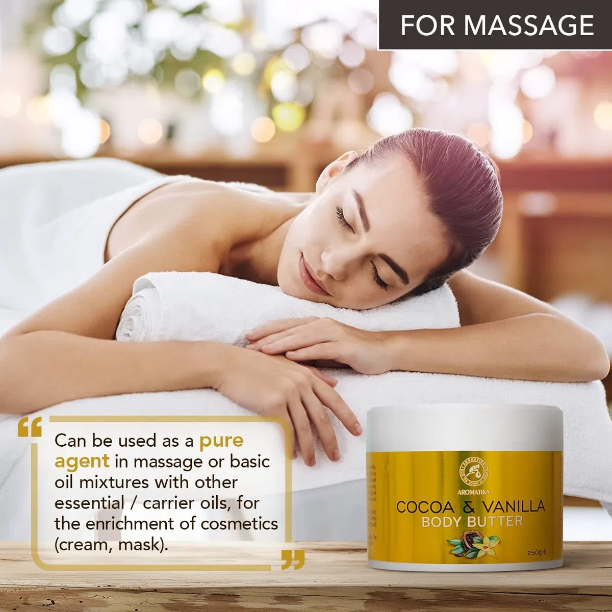 Cocoa & Vanilla Butter 250g - Burro per Corpo al Cacao & Vaniglia - Crema Idratante Naturale per il Corpo - Trattamenti Multiuso - Burro per Massaggi - Crema Mani e Corpo a Base di Burro di Cacao