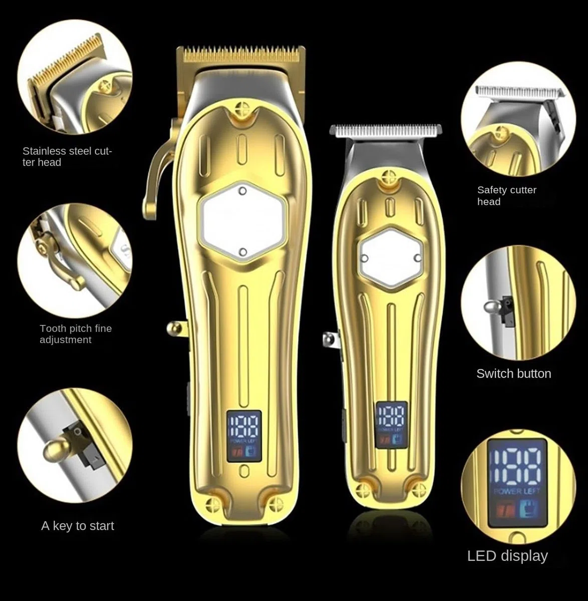 Tagliacapelli Uomo Professionale, 2PCS All Metal Professional Hair Clipper Combo Kit Electric Hair Trimmer Men Beard Hair Cutting Machine Barber Haircut Rechargeable