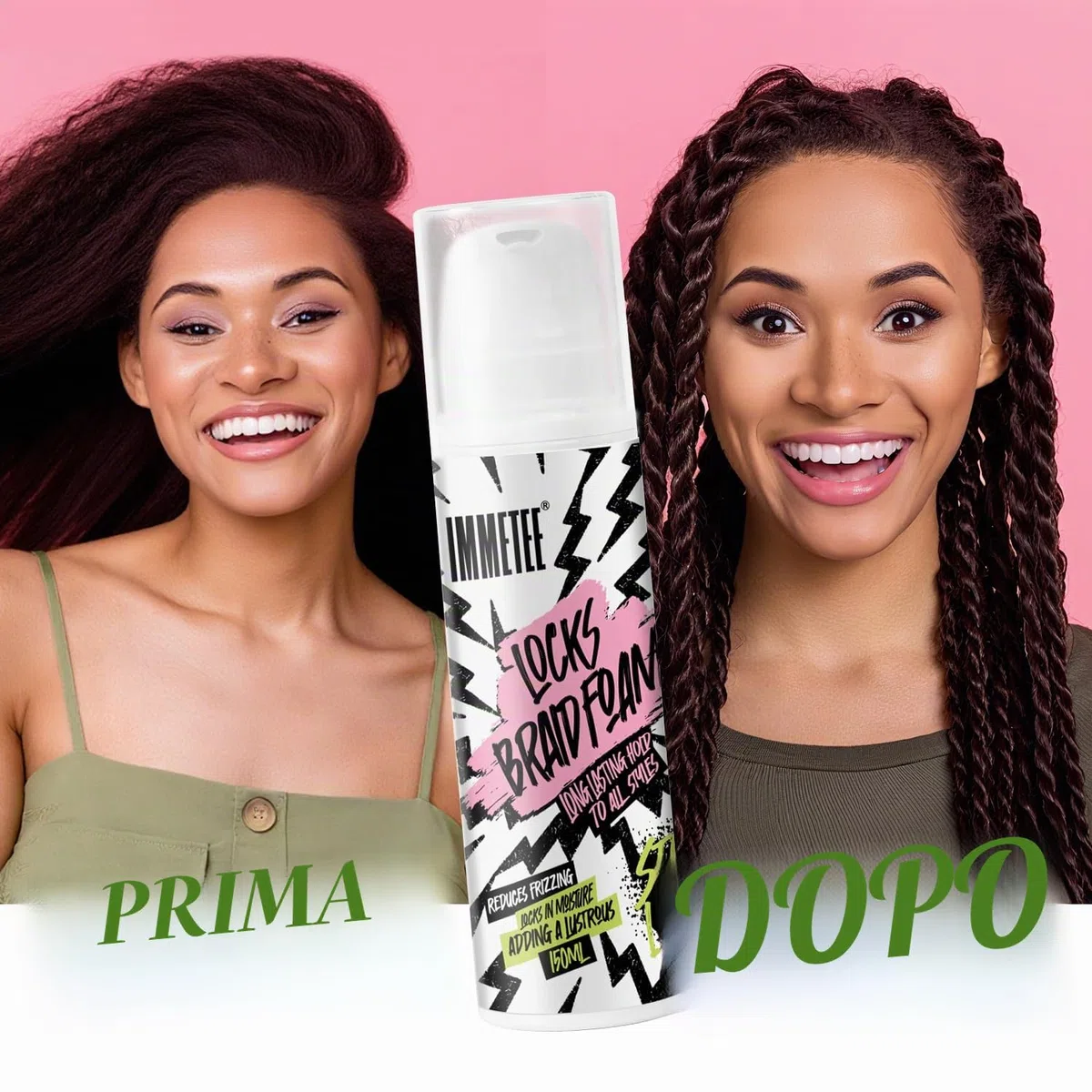 immetee Braid Foam, Mousse per Trecce Hair Braid, Controllo dei Frizz, Mousse con Tenuta Extra e Alto Lucore per Trecce, Torce e Blocchi 150ml
