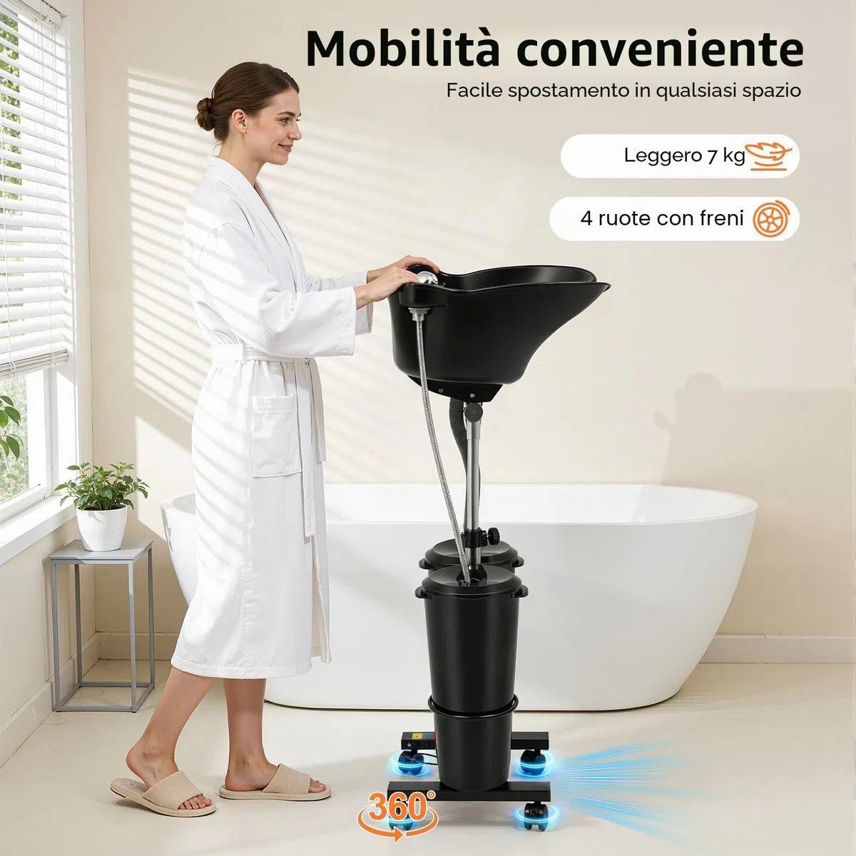 Lavandino portatile da parrucchiere con 2 secchi d'acqua, lavabi retromarcia, regolabile in altezza, portatile, per la casa, salone, parrucchiere, nero
