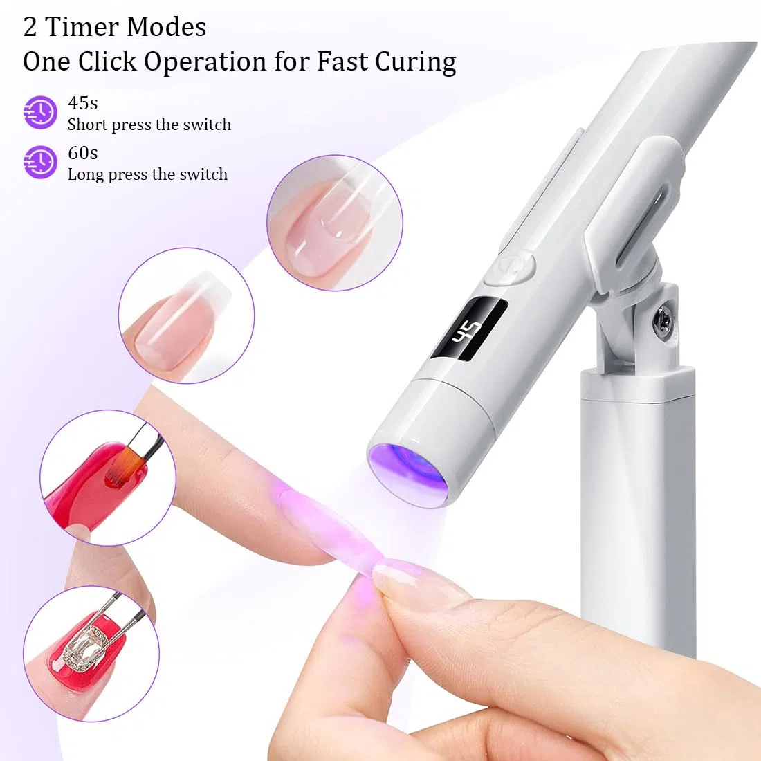 Lampada UV portatile per unghie, lampada per chiodo UV portatile ricaricabile,Mini luce a LED asciugata per unghie con modalità 2-timer e supporto magnetico,schermo LCD, adatto per fai da te