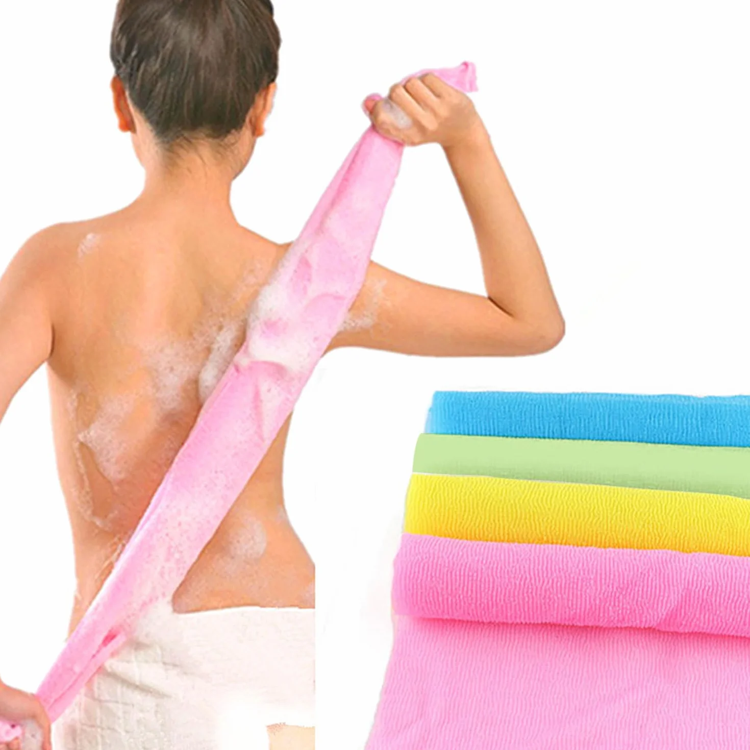 VIKSAUN 4 Pezzi Nylon Multicolore Giapponese Esfoliante Spugna da Doccia, Scrubber Spugna Da Bagno Esfoliante per Uomini Donne Accessori per Pulizia（4 pcs）