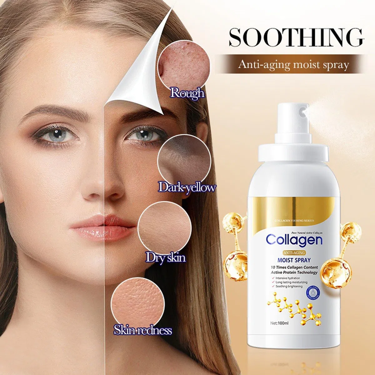 Collagen Siero spray per viso, spray per collagene con acido ialuronico, idratazione istantanea di plumping per corpo e viso, anti-rughe e anti-invecchiamento, tutti i tipi di pelle