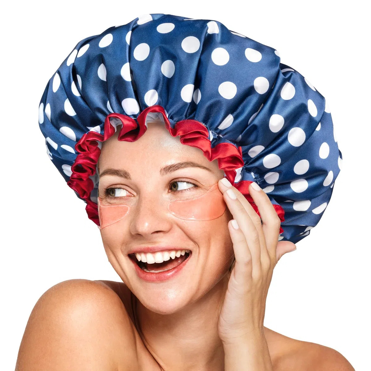 mikimini Cuffia doccia riutilizzabile e impermeabile da donna – Cuffia doccia grande per capelli lunghi con fascia elastica, cuffia doppio strato con classico motivo a pois per capelli spessi e trecce