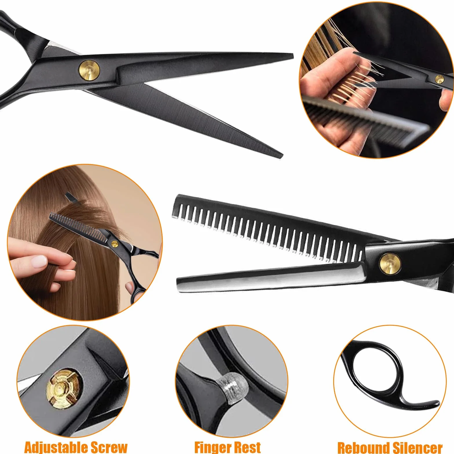 12 Pezzi Set Forbici Parrucchiere con Pettine, Mantello, Clip, Forbici Capelli Salone Professionali, Forbici Sfoltire Capelli Acciaio Inox Domestico, Forbice per Barbiere, Uomini, Donne, Bambini(Nero)
