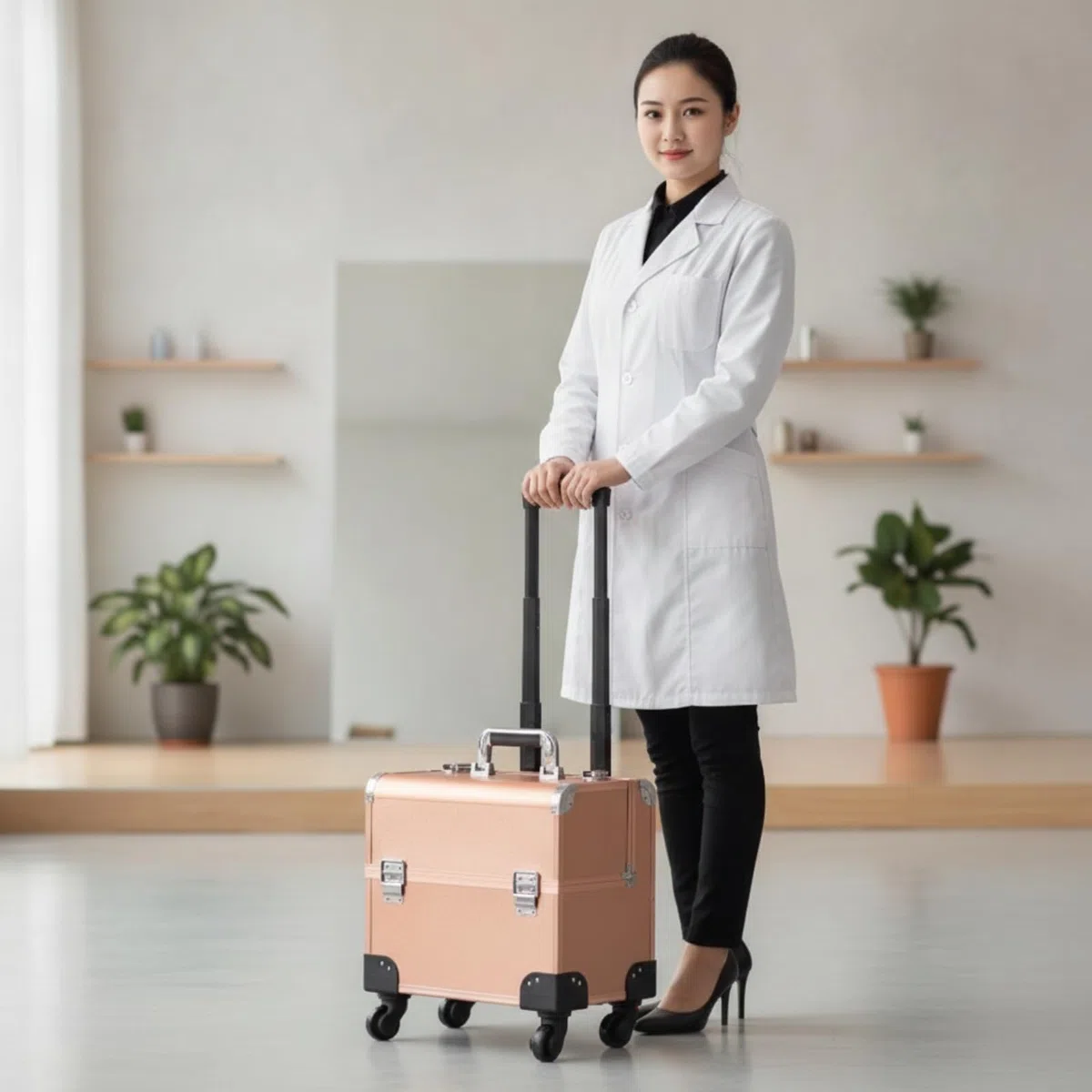 Valigia per Estetista Trolley Organizer Trucco Cosmetici Attrezzi Professionali Valigia Rigida con Rettangolare Manico Telescopico Manico Superiore