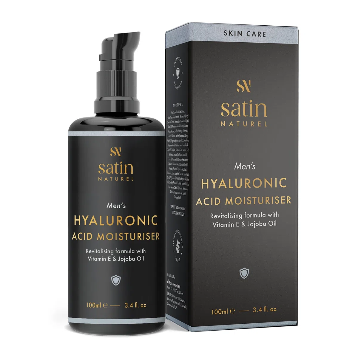 Satin Naturel Crema Viso Uomo 100 ml – Con Aloe Vera Biologica, Acido Ialuronico, Olio di Argan & Squalano – Crema Idratante Anti-Età per Tutti i Tipi di Pelle – Vegana & Cosmetica Naturale