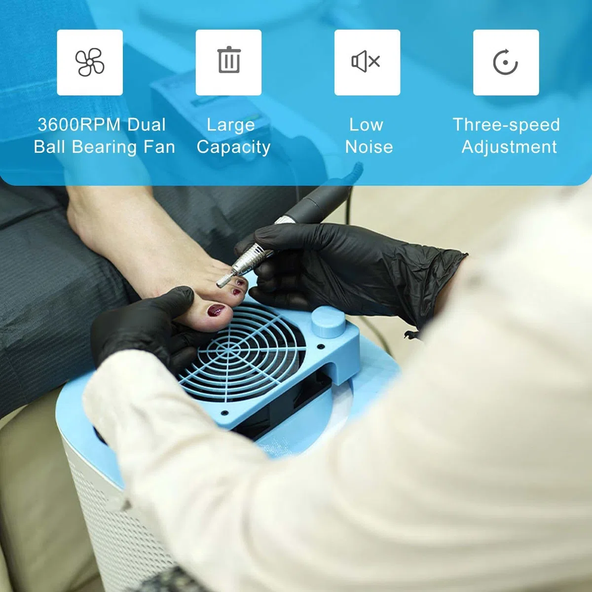 MRKU Aspiratore per Polvere di Fresa per Unghie con Filtro Lavabile, aspirazione silenziosa, aspirapolvere per Manicure, Ventola a Pedale da 40 W, Controllo Intelligente a 3 velocità, Adatto