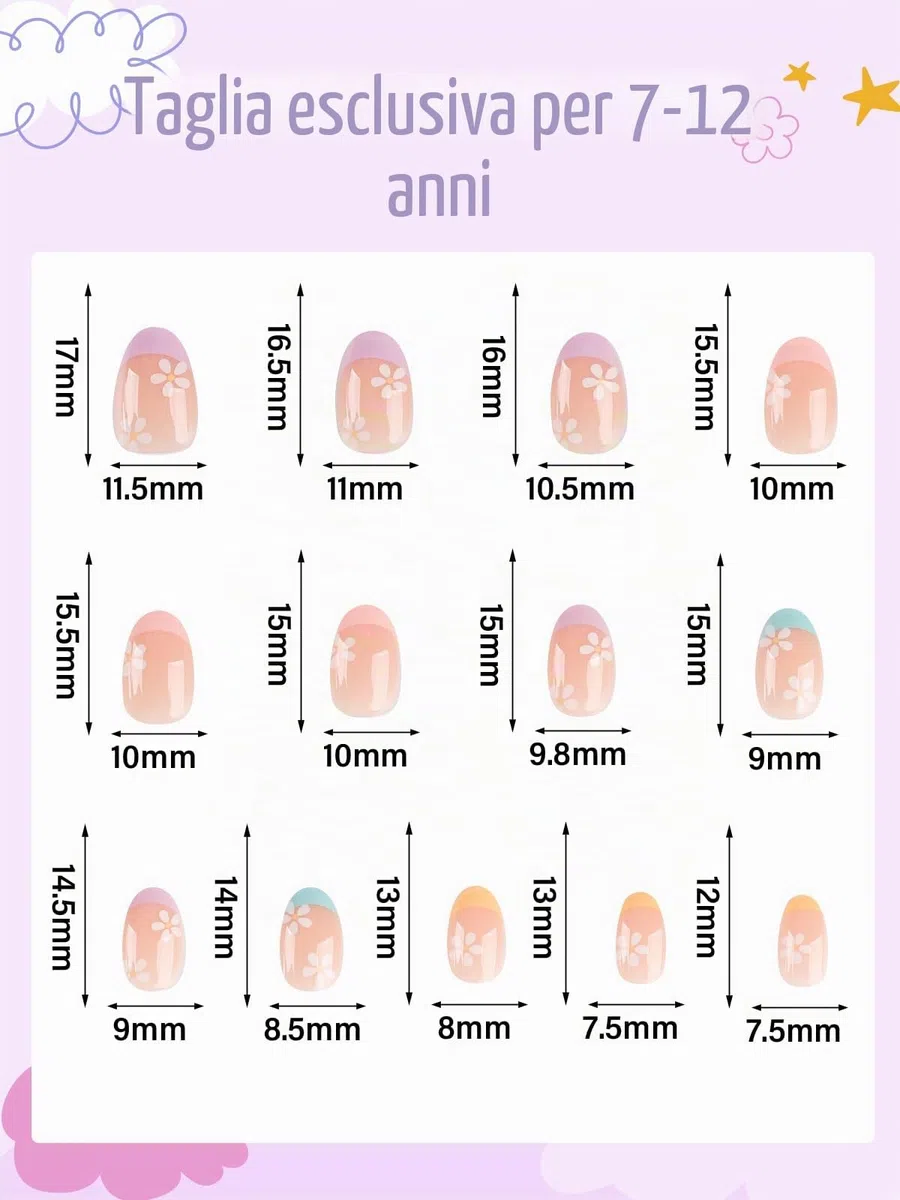 EBANKU 26 pezzi unghie finte ragazze premere corte carino copertura acrilico chiodo suggerimento kit decorazione