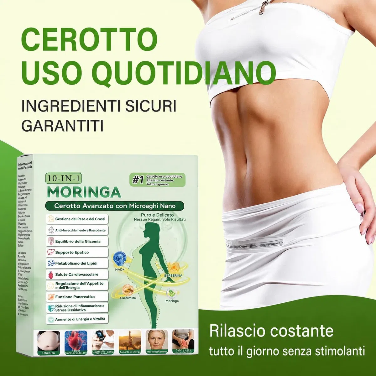 21 Pezzi 10-in-1 Cerotto Avanzato Nano Microneedle, Moringa Berberina Patch, Cerotti Dimagranti, per Addome, Gambe e Braccia (3 Scatole)