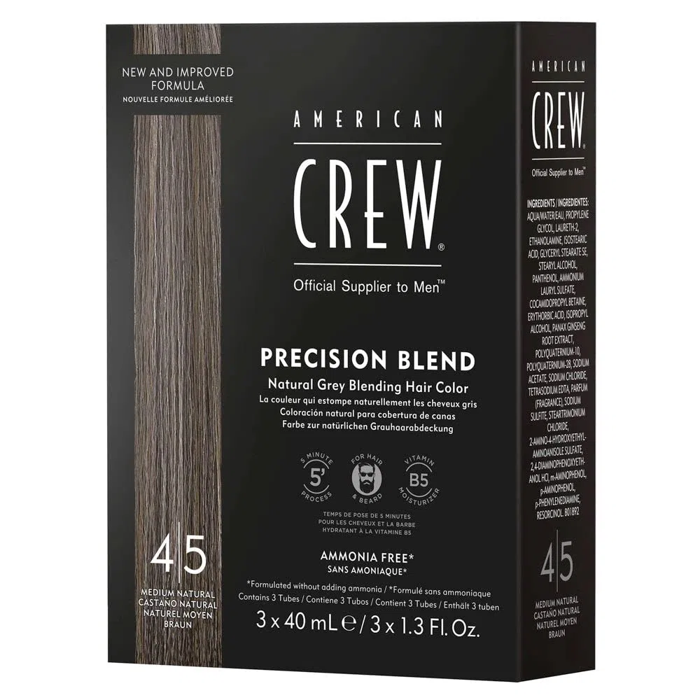 American Crew Precision Blend Colorazione Per Capelli Medium Natural (4-5) - 120 ml, Grigio