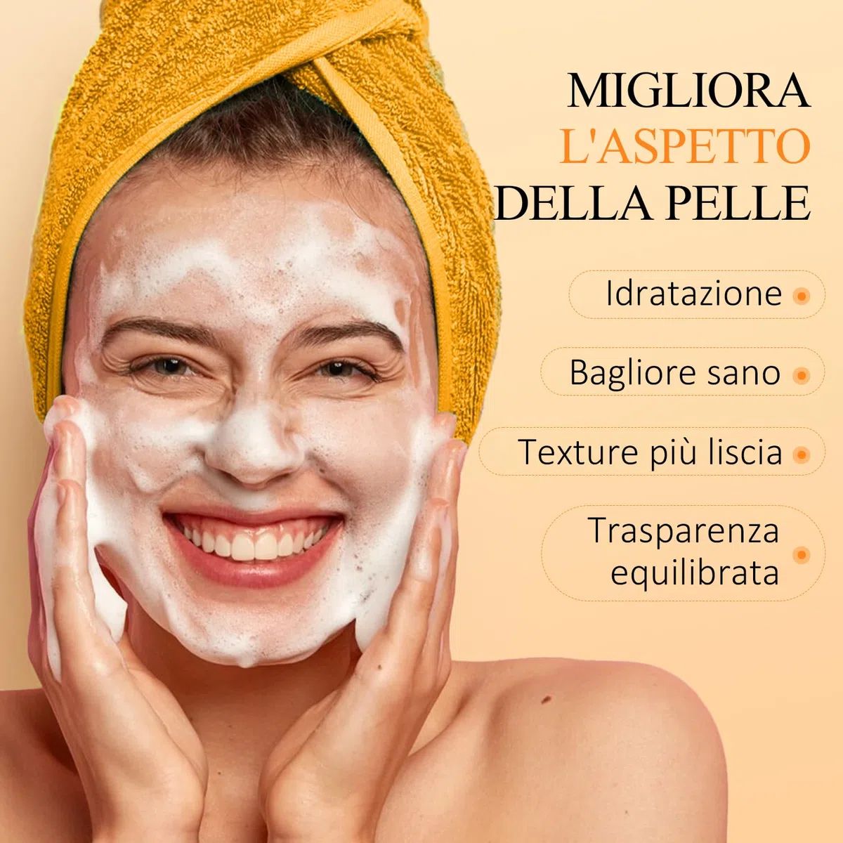 Vitamina C Curcuma Schiuma per la pulizia del viso con spazzola, pulizia della pelle, idratante, esfoliante viso curcuma contro macchie scure, tono della pelle irregolare