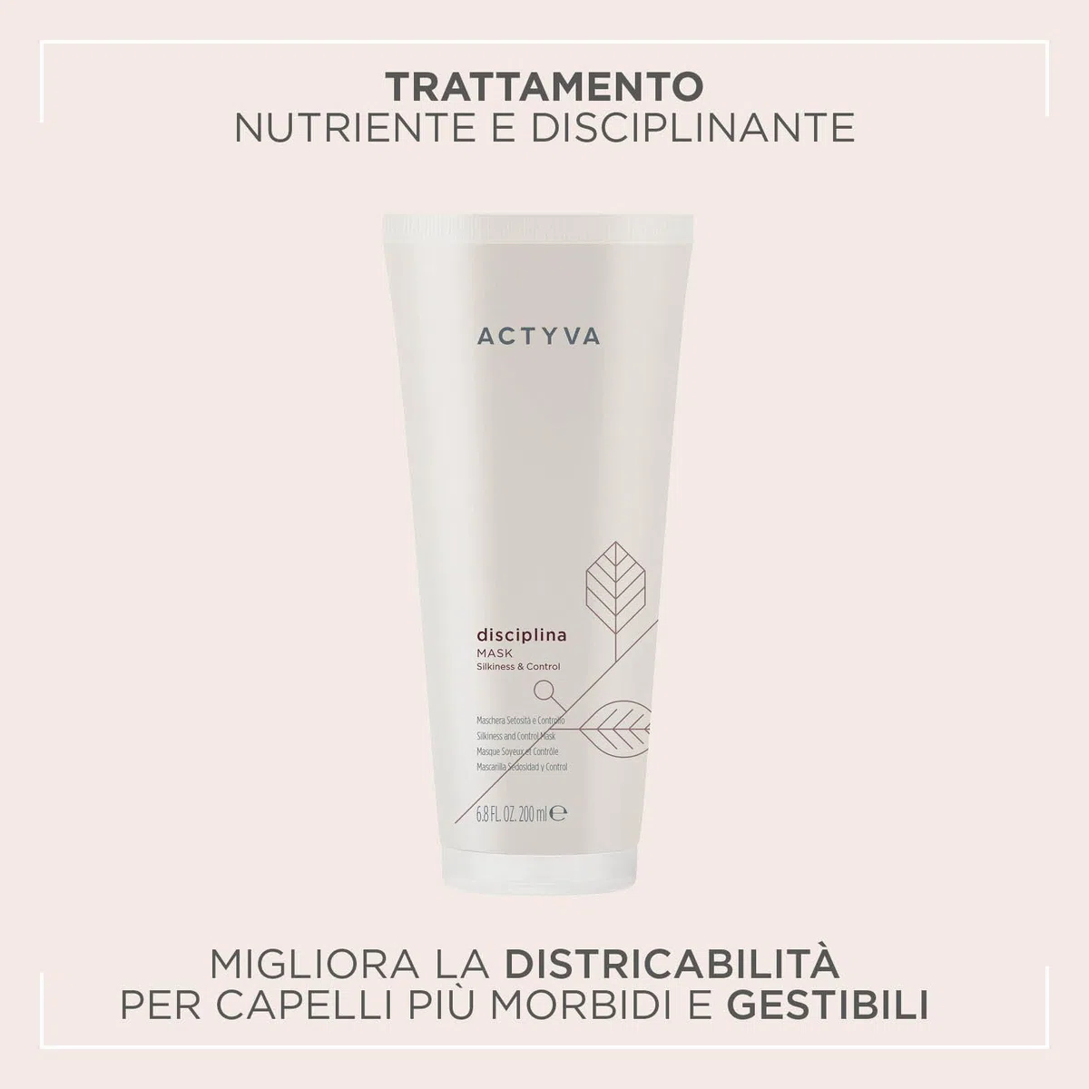 Actyva - Disciplina Mask, Maschera Nutriente e Disciplinante per Capelli Crespi, con Acido Ialuronico e Olio di Mandorle - 200 ml