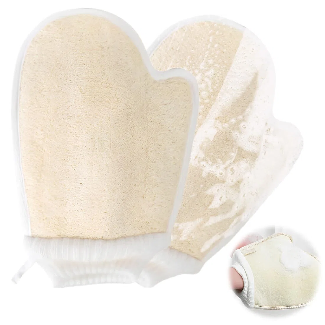 2 Pezzi Guanto Esfoliante Corpo, Spugne Doccia, Strumento per Il Corpo Esfoliante in Spugna di Luffa Naturale, Spugna Doccia Guanto per Donne e Uomini