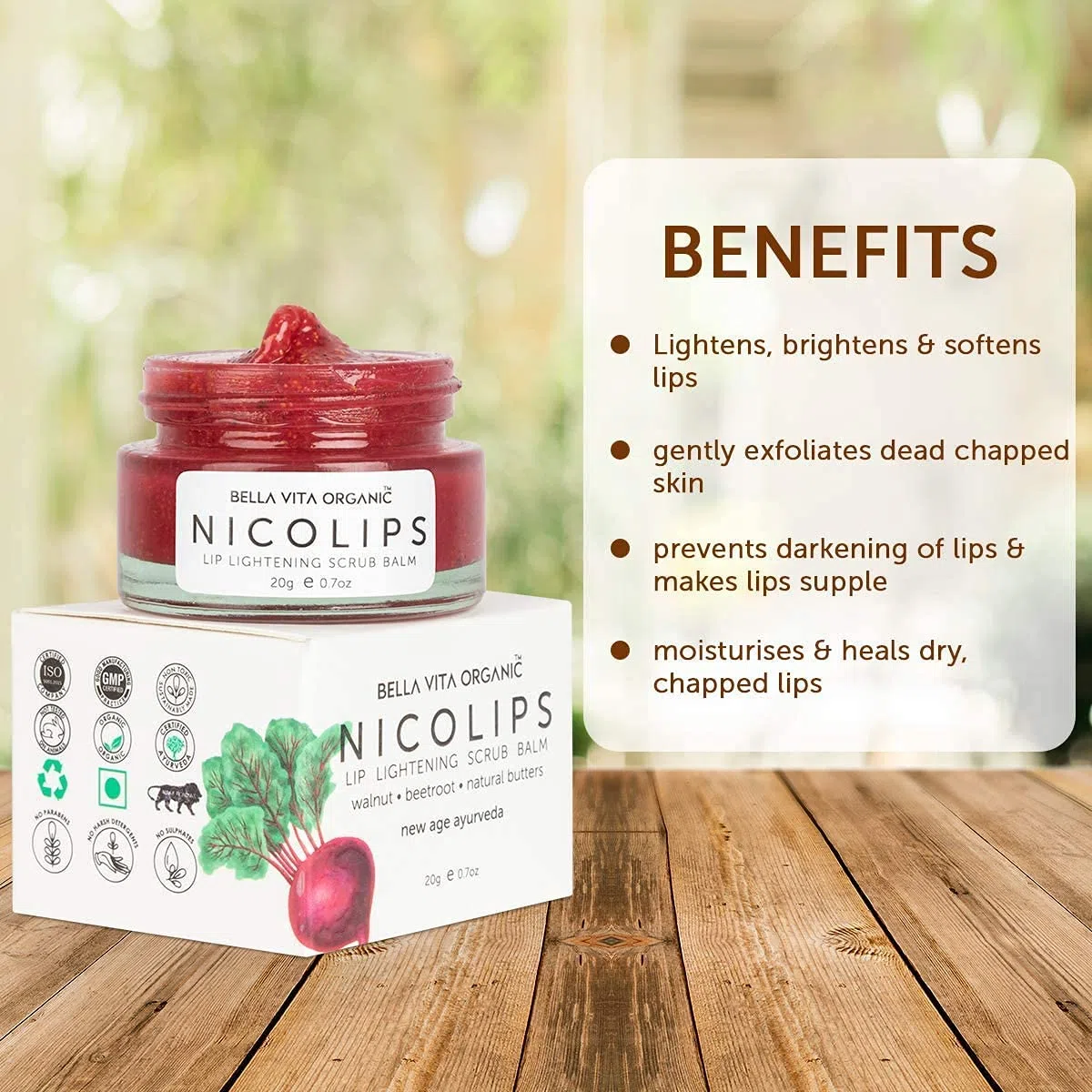 NicoLips Combo Pack | Lip Lightening Scrub Lip Balm per Dark, secca, screpolata e danneggiati Lips