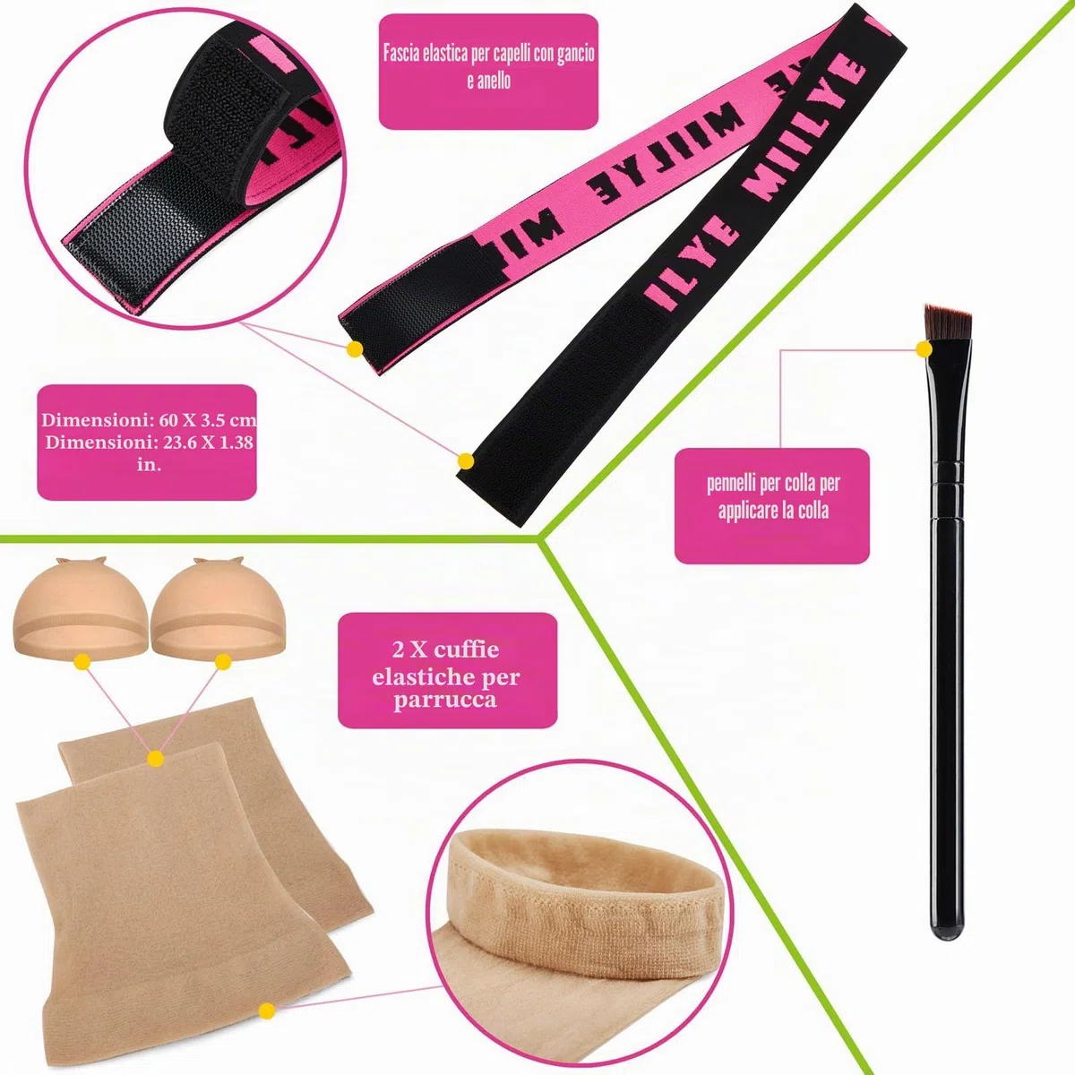 MIILYE Colla per parrucche in pizzo e set di rimozione della colla in pizzo, ricambio invisibile impermeabile, solvente + nastro adesivo per punte + pennello per colla per parrucche