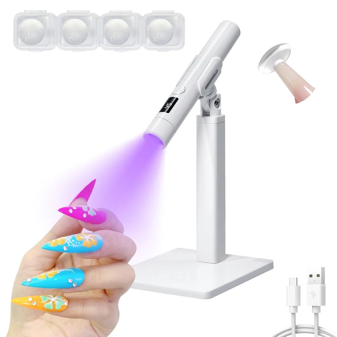 Lampada UV portatile per unghie, lampada per chiodo UV portatile ricaricabile,Mini luce a LED asciugata per unghie con modalità 2-timer e supporto magnetico,schermo LCD, adatto per fai da te