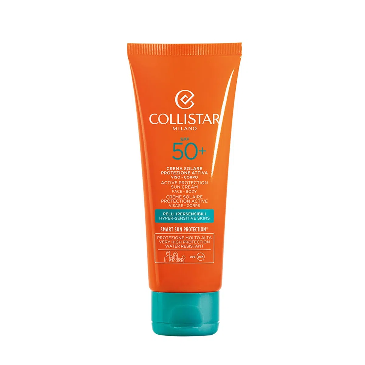 Collistar Crema Solare Protezione Attiva SPF 50+ , Prevenzione da Rughe e Macchie, per Pelli Sensibili, Adatto anche a bambini, Senza Siliconi, Oli Minerali e Nickel, 100 ml