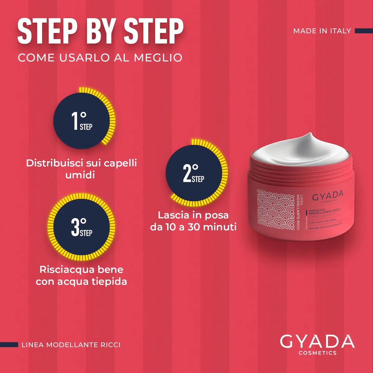 GYADA COSMETICS, Impacco Modellante Ricci, per Capelli Sfibrati e Crespi, Aumenta Tenuta Riccio, Intensa Azione Districante ed Elasticizzante, con Proteine Vegetali Idrolizzate e Linfa di Vite, 250 ml