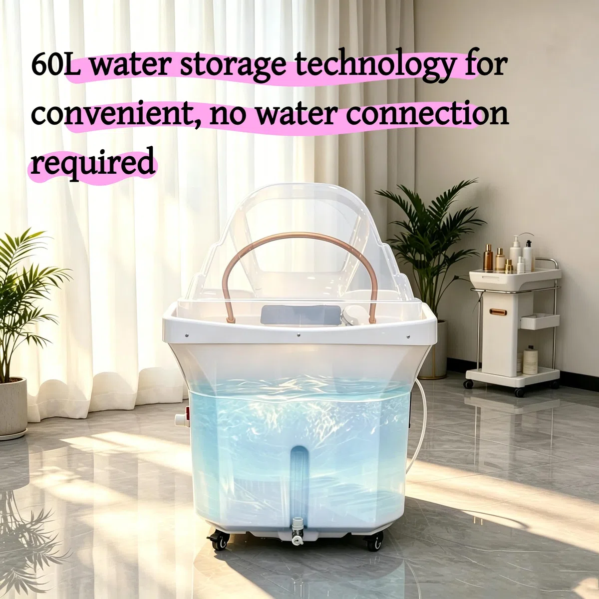 Lavatesta Portatile per Parrucchieri,con Serbatoio 60 L, Lavateste Portatili Casa, Dotato Inalatore Vapore e Copertura Vapore, Adatto Head Spa Saloni Parrucchiere