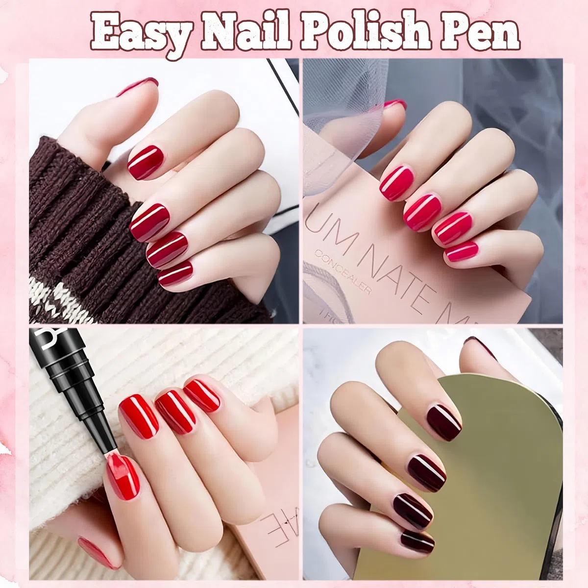 Penna per unghie, penna per smalto - 6 colori per set, pennas per smalto 3 in 1 ad asciugatura rapida per donna (6 Pcs-D)
